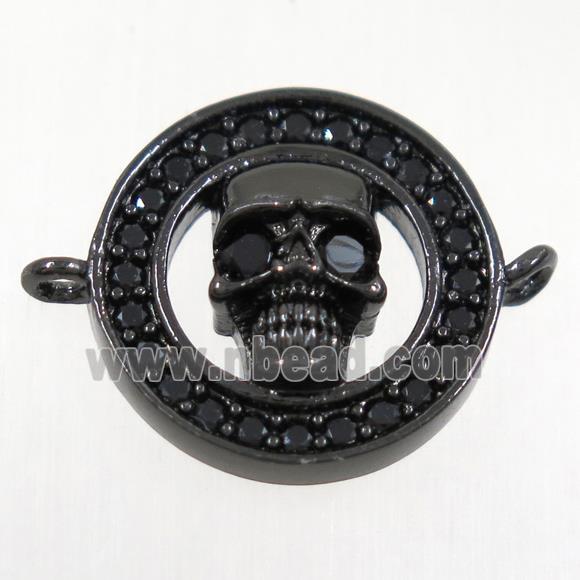 copper skull connector paved zircon, black plated