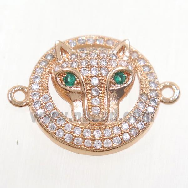 copper foxHead connector paved zircon, rose gold