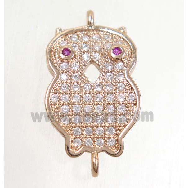 copper owl connector paved zircon, rose gold