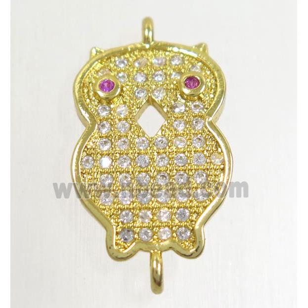 copper owl connector paved zircon, gold plated