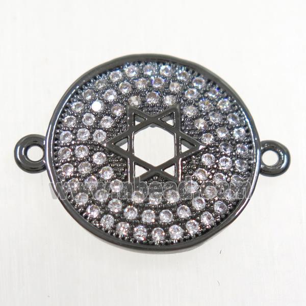 copper circle connector paved zircon with david star, black plated