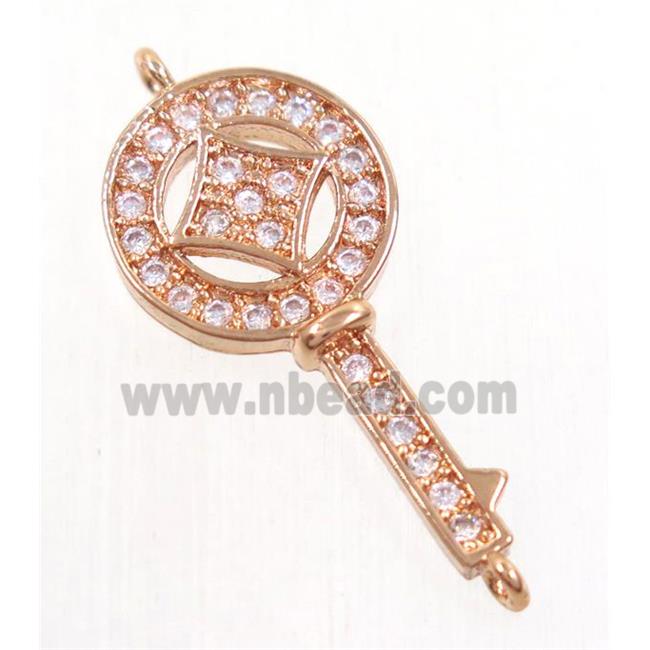 copper key connector paved zircon, rose gold