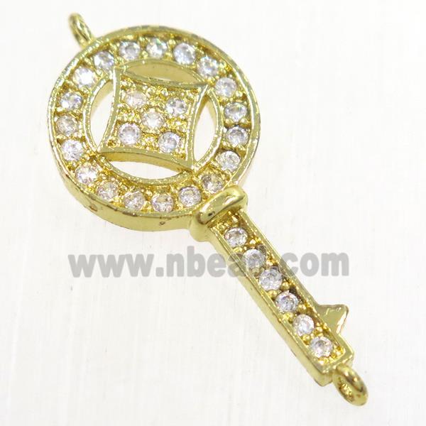 copper key connector paved zircon, gold plated
