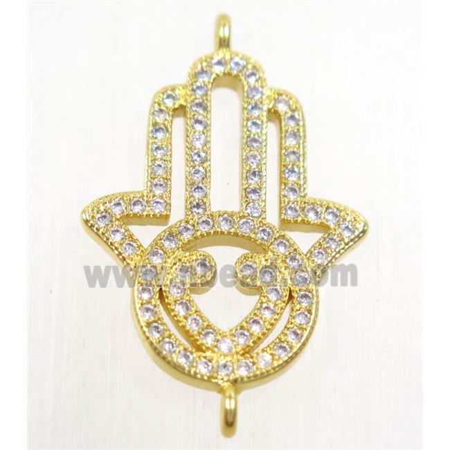 copper hamsahand connector paved zircon, gold plated