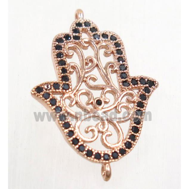 copper hamsahand connector paved zircon, rose gold