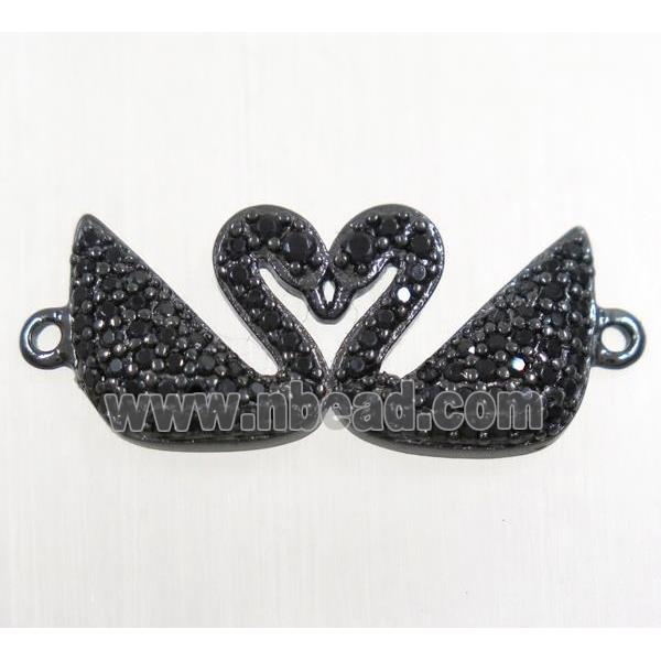 copper swan connector paved zircon, black plated