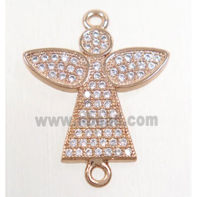 copper angel connector paved zircon, rose gold