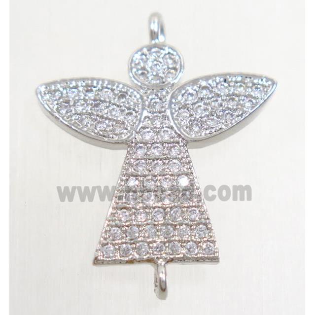 copper angel connector paved zircon, platinum plated