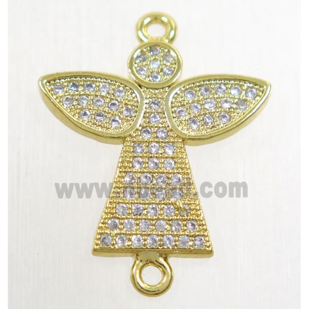 copper angel connector paved zircon, gold plated