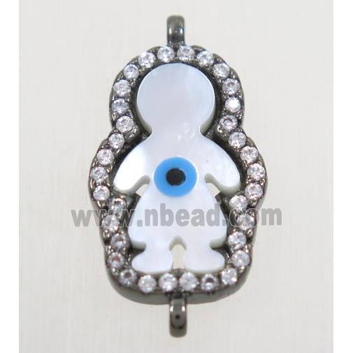 copper boy connector paved zircon with shell evil eye, black plated