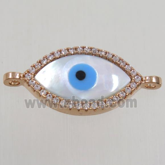 copper oval connector paved zircon with shell evil eye, rose gold