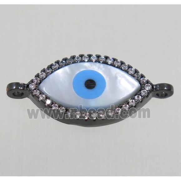 copper oval connector paved zircon with shell evil eye, black plated