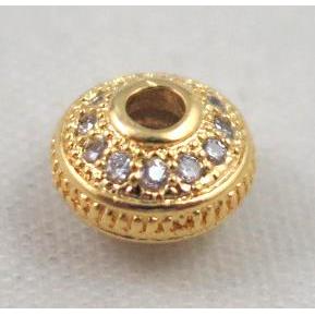 copper spacer bead paved zircon, gold plated