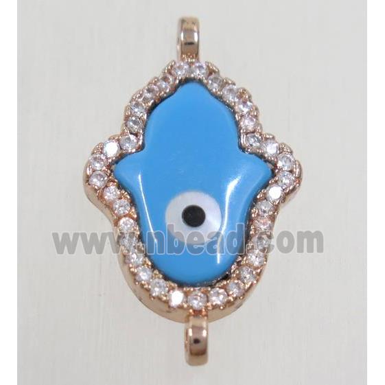 copper hamsahand connector paved zircon with shell evil eye, rose gold