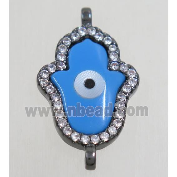 copper hamsahand connector paved zircon with shell evil eye, black plated