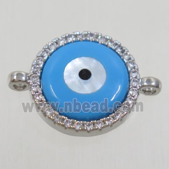 copper connector paved zircon, evil eye, platinum plated