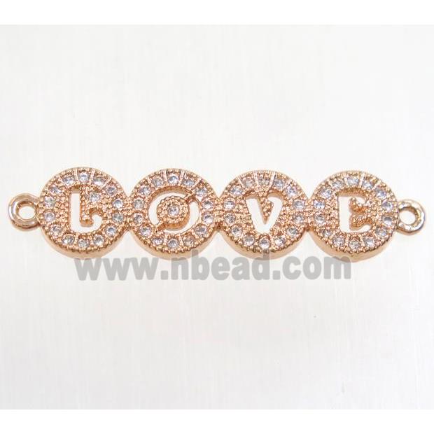 copper LOVE connector paved zircon, rose gold