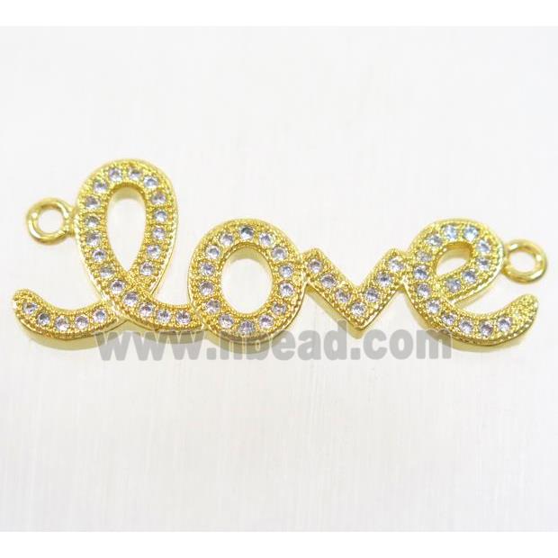 copper LOVE connector paved zircon, gold plated