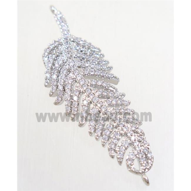 copper feather connector paved zircon, platinum plated