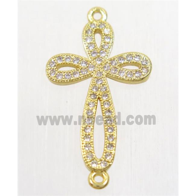copper cross connector paved zircon, gold plated
