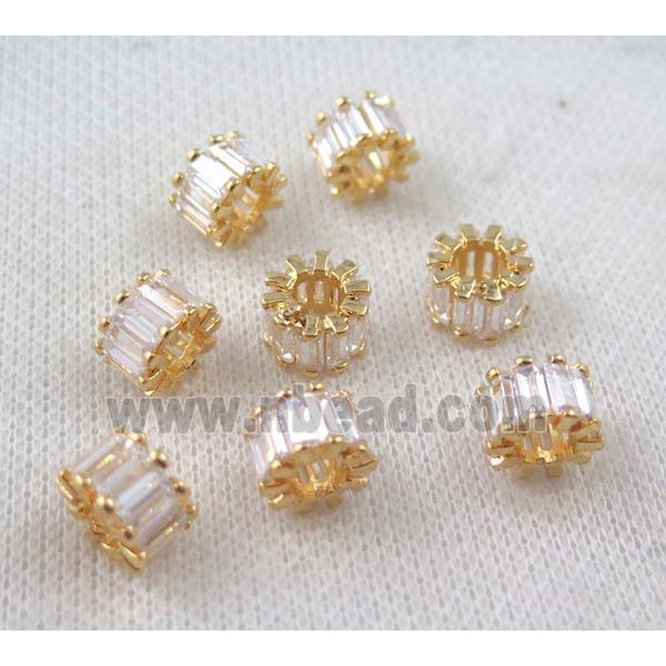 copper spacer bead paved zircon, gold plated