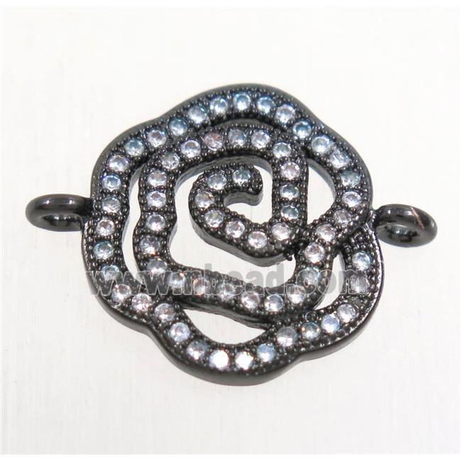 copper connector paved zircon, roseflower, black plated