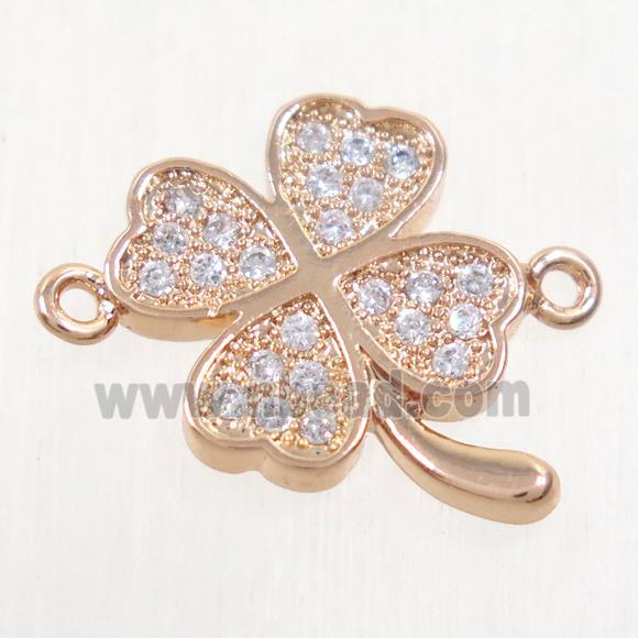 copper four-leaf clover connector paved zircon, rose gold