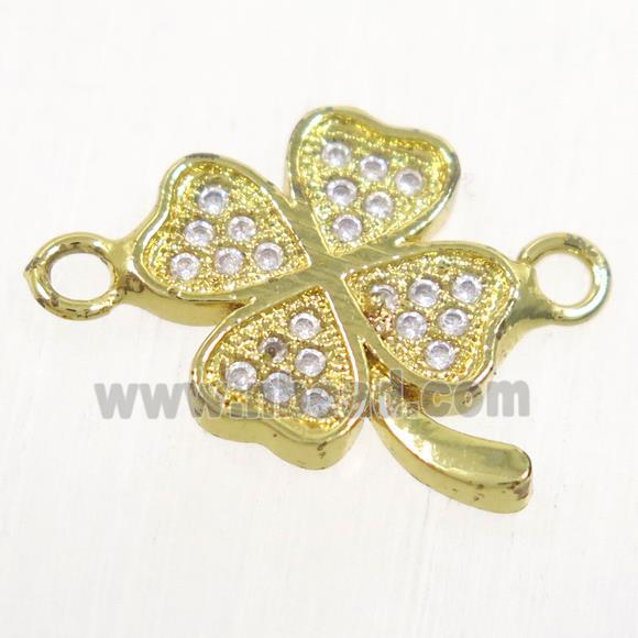 copper four-leaf clover connector paved zircon, gold plated