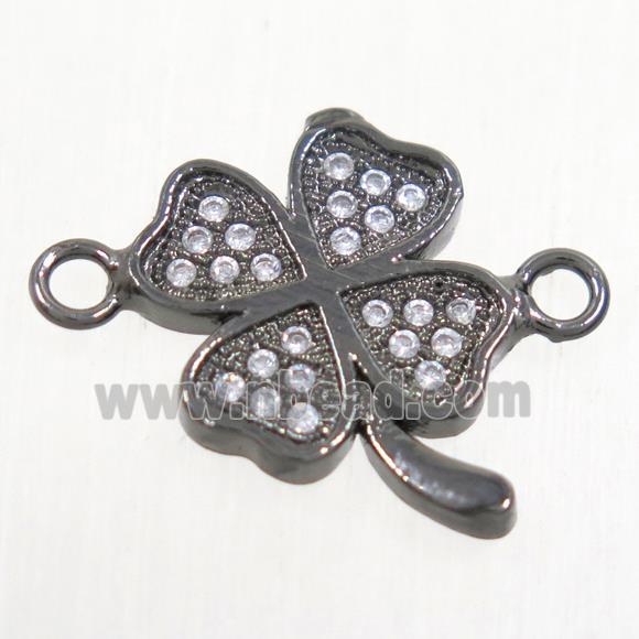copper four-leaf clover connector paved zircon, black plated