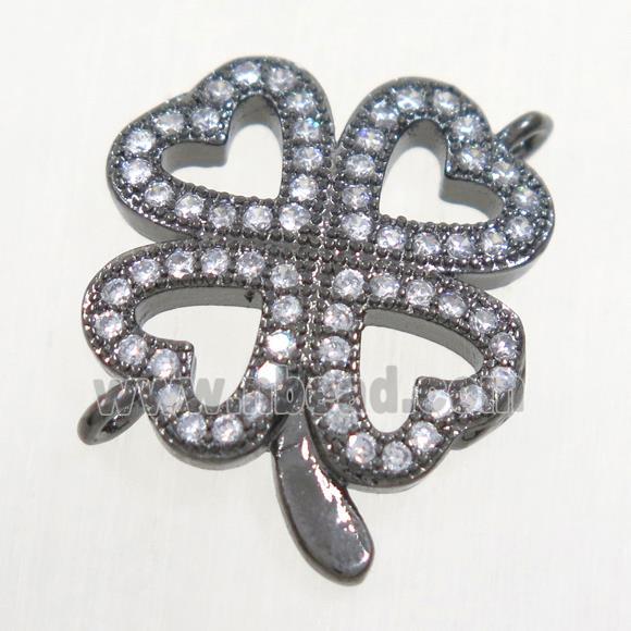copper four-leaf clover connector paved zircon, black plated