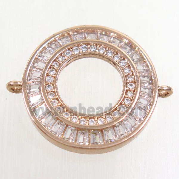 copper circle connector paved zircon, rose gold