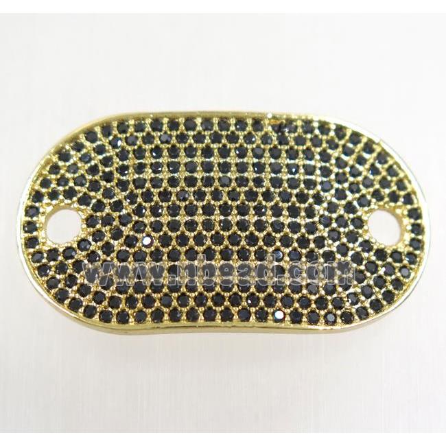 copper runway connector paved zircon, oval, gold plated
