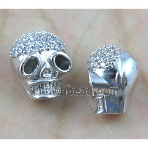 copper spacer bead paved zircon, skull, platinum plated
