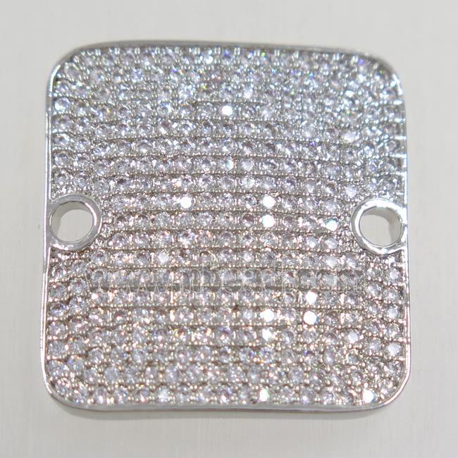 copper square connector paved zircon, platinum plated