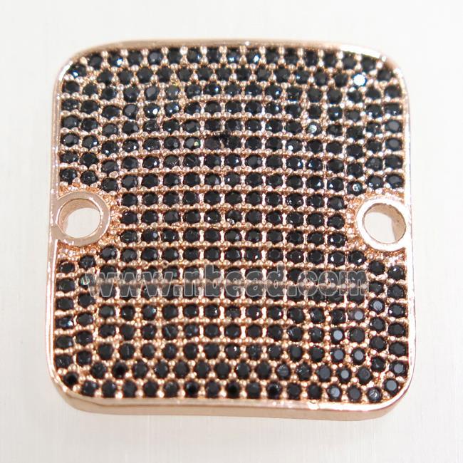 copper square connector paved zircon, rose gold
