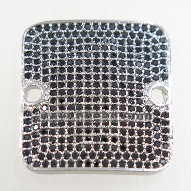 copper square connector paved zircon, platinum plated