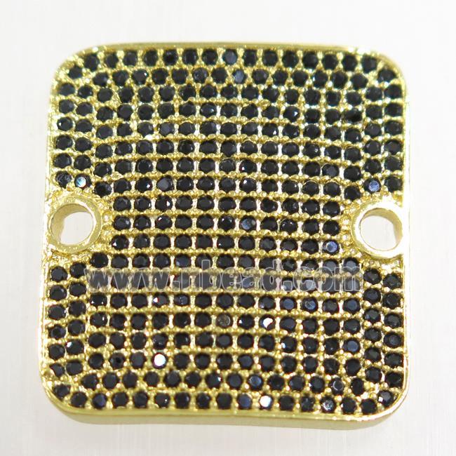 copper square connector paved zircon, gold plated