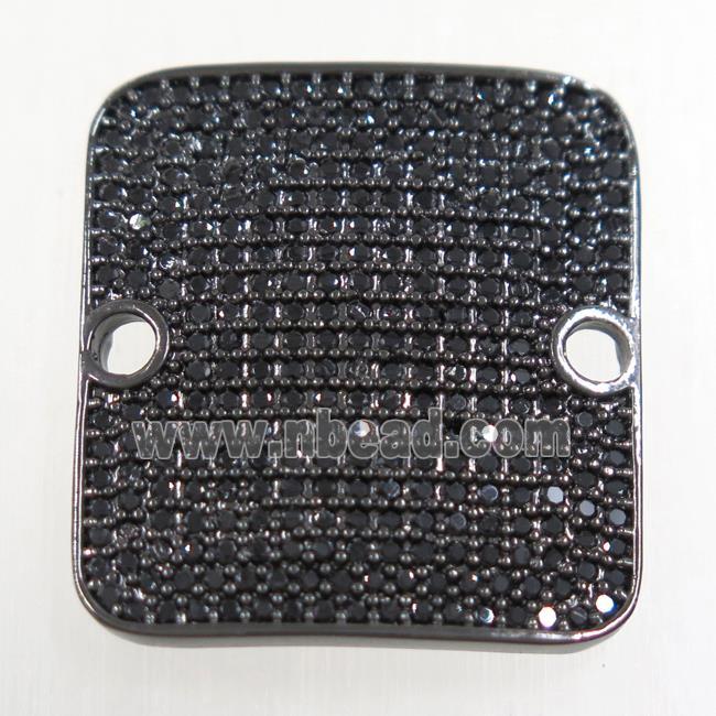 copper square connector paved zircon, black plated
