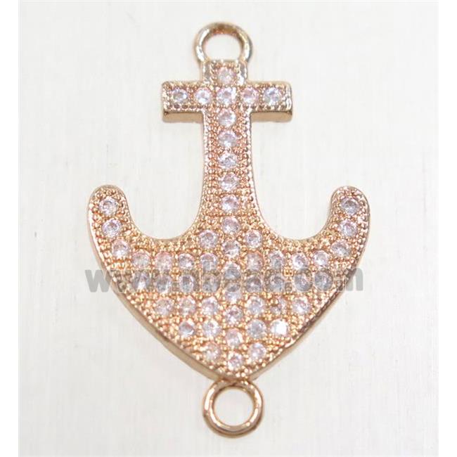 copper anchor connector paved zircon, rose gold