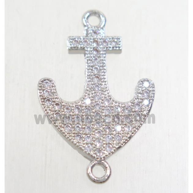 copper anchor connector paved zircon, platinum plated