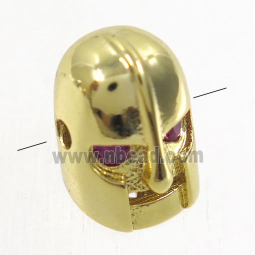 copper helmet beads paved zircon, gold plated