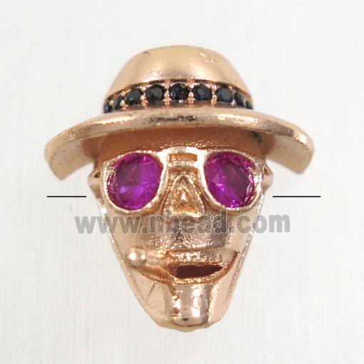 copper Skull beads paved zircon, rose gold