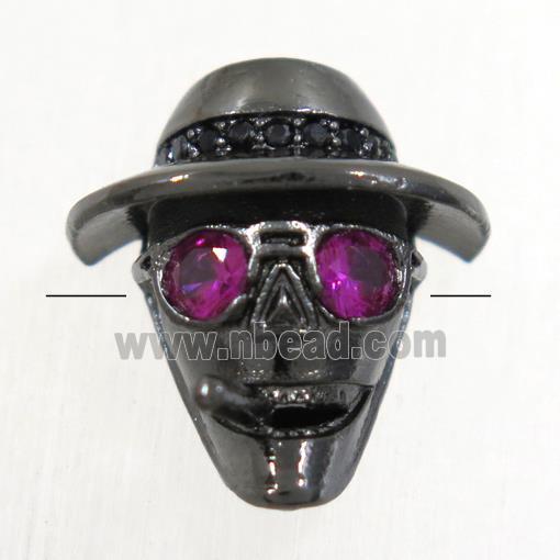 copper Skull beads paved zircon, black plated
