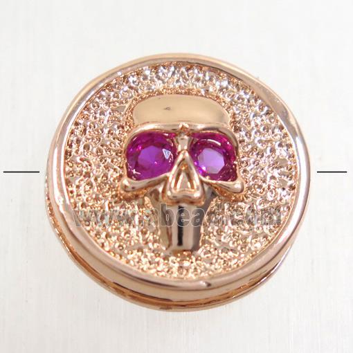 copper Skull beads paved zircon, rose gold