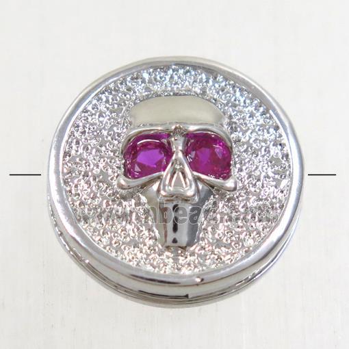 copper Skull beads paved zircon, platinum plated
