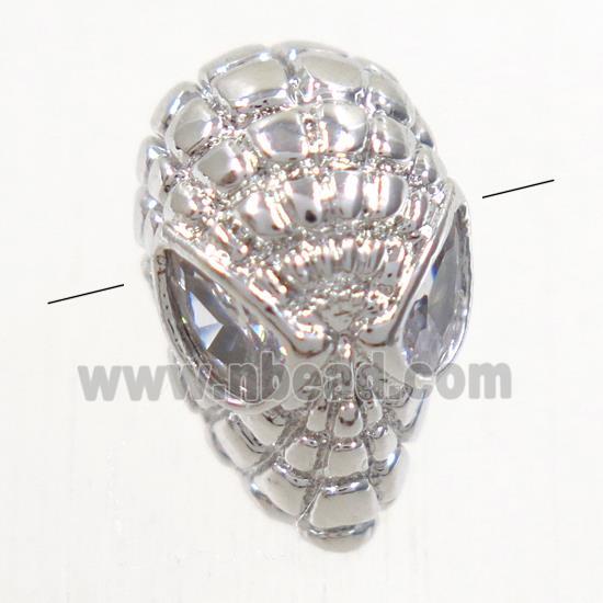 copper skull beads paved zircon, platinum plated