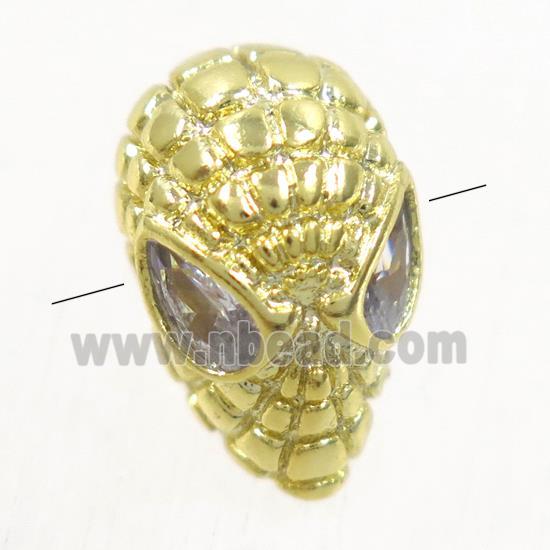 copper skull beads paved zircon, gold plated