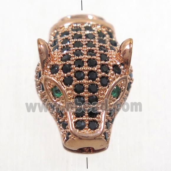 copper pantherhead bead paved zircon, rose gold