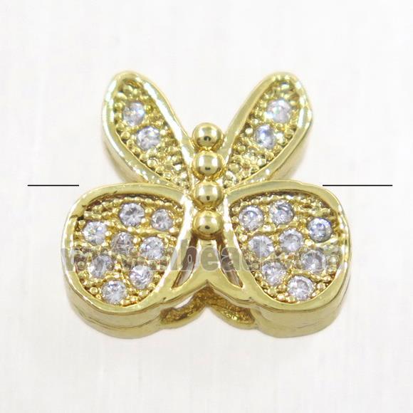copper butterfly beads paved zircon, gold plated