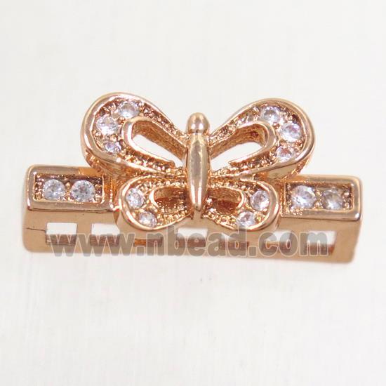 copper stick beads paved zircon with butterfly, rose gold